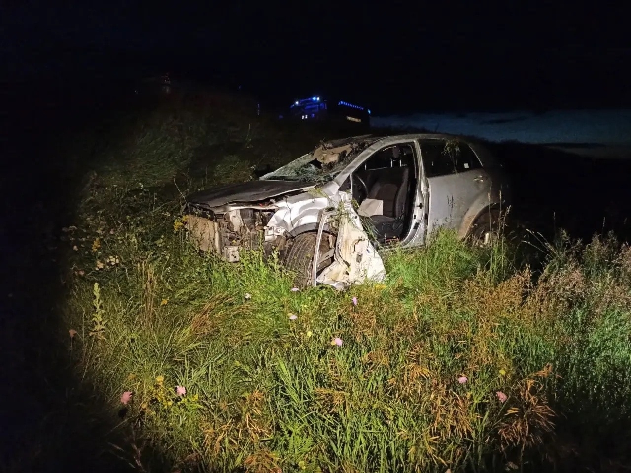 Автомобиль SangYong вылетел в кювет и перевернулся на трассе в Самарской области