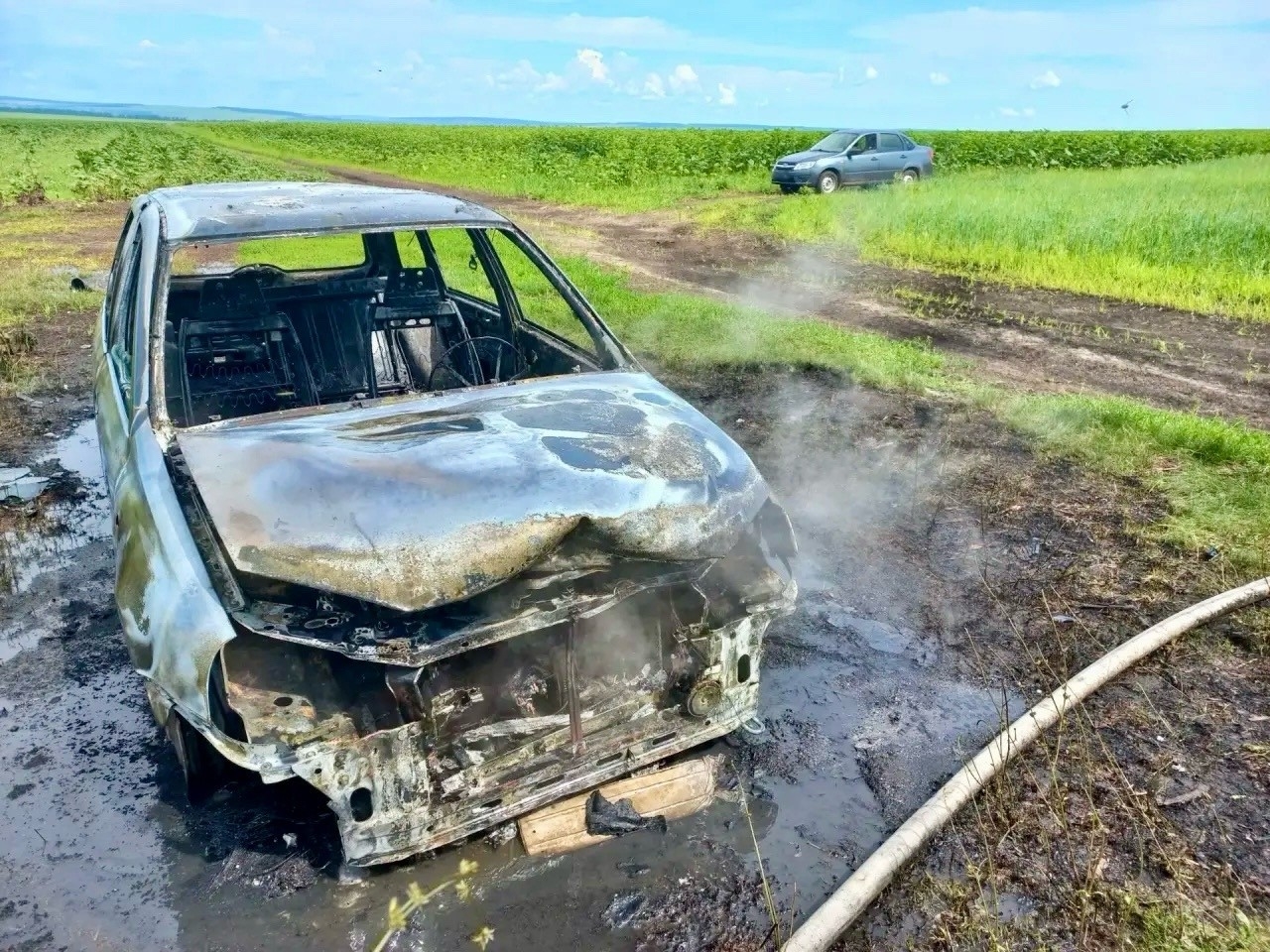 LADA Kalina сгорела в поле у села Большая Ега утром 7 июля