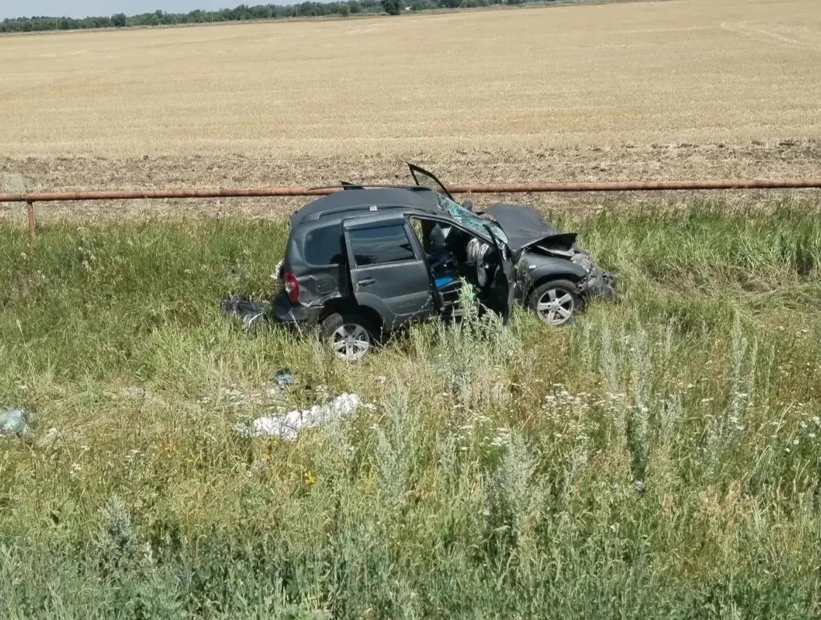 Chevrolet Niva на скорости вылетела в кювет на трассе в Самарской области