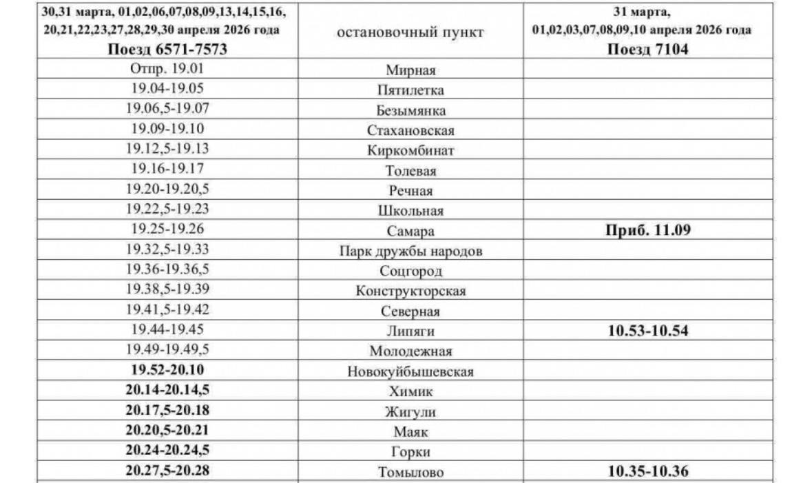 В Самаре на месяц изменят расписание электричек до Сызрани